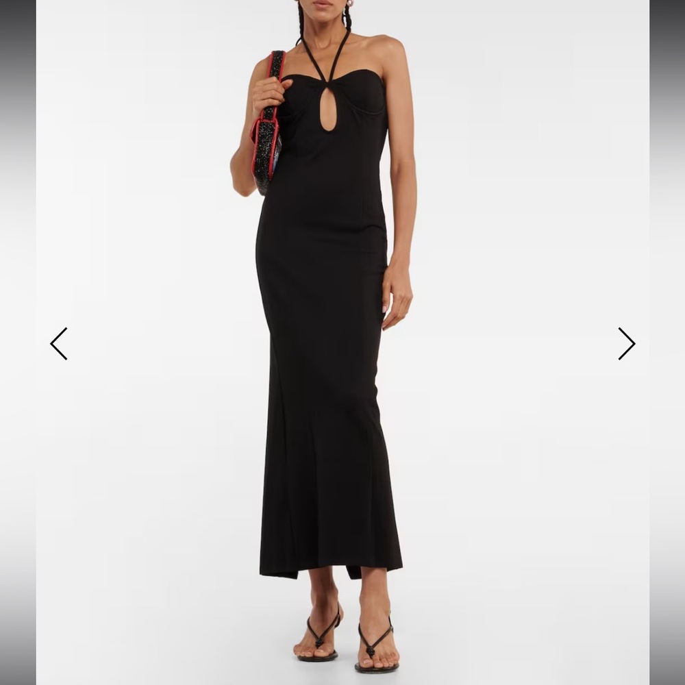 STAUD BARDOT HALTER-NECK CUTOUT MIDI DRESS IN BLACK - size XS